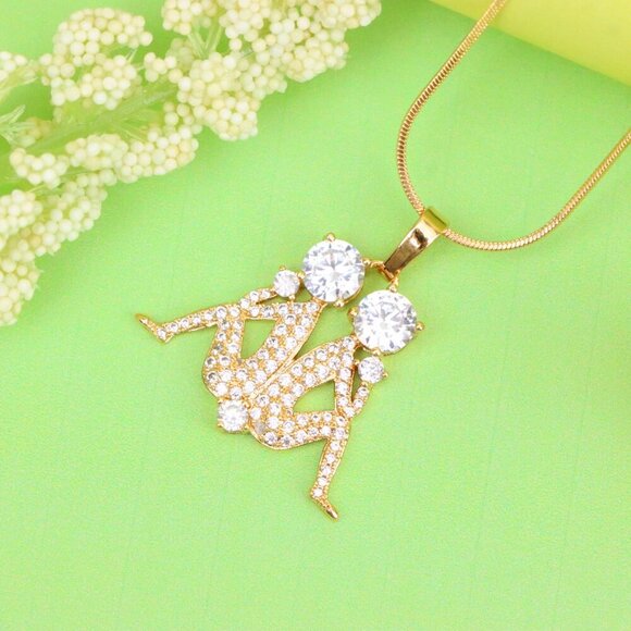 "Gemini Zodiac Rose Gold Pendant with Twin Sparkling CZ Accents, XPPT1543 - Picture 3 of 13